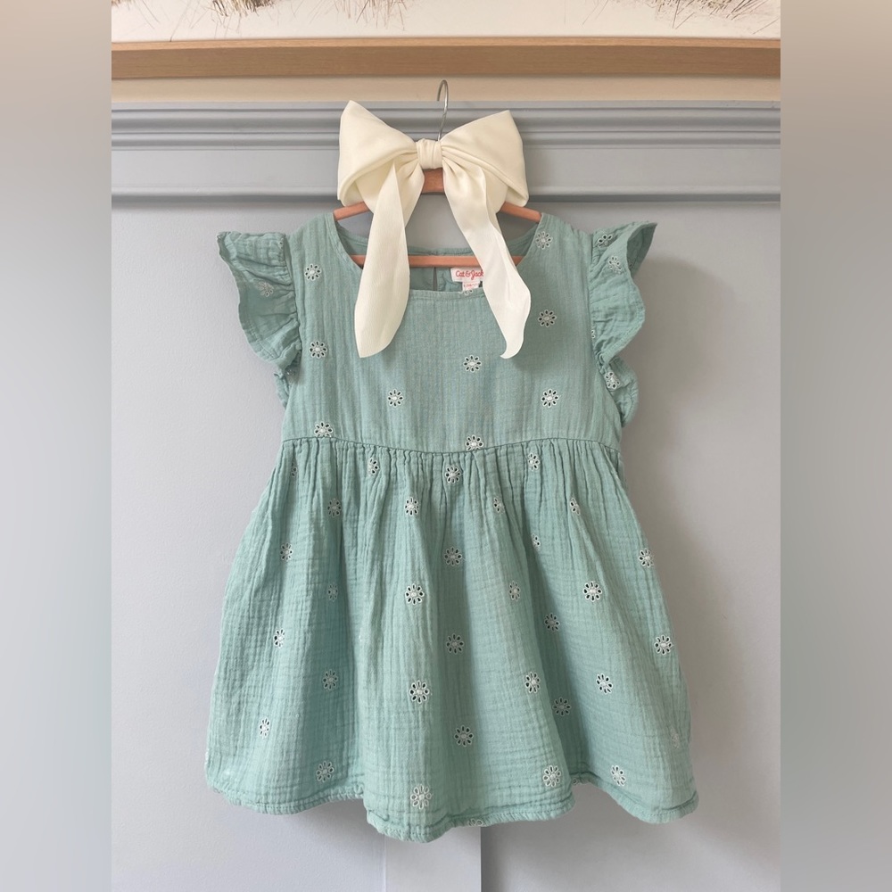 Girls Mint Cat & Jack Flutter Sleeve Empire Waist Embroidered Summer Shirt Sz. L